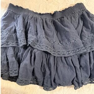 American Eagle Tiered Lace Trim Ruffle Skirt Navy Blue XL Festival Coquette Cute
